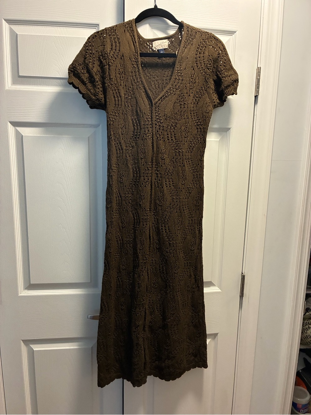 Brown Knit V-Neck Short Sleeve Dress with slip